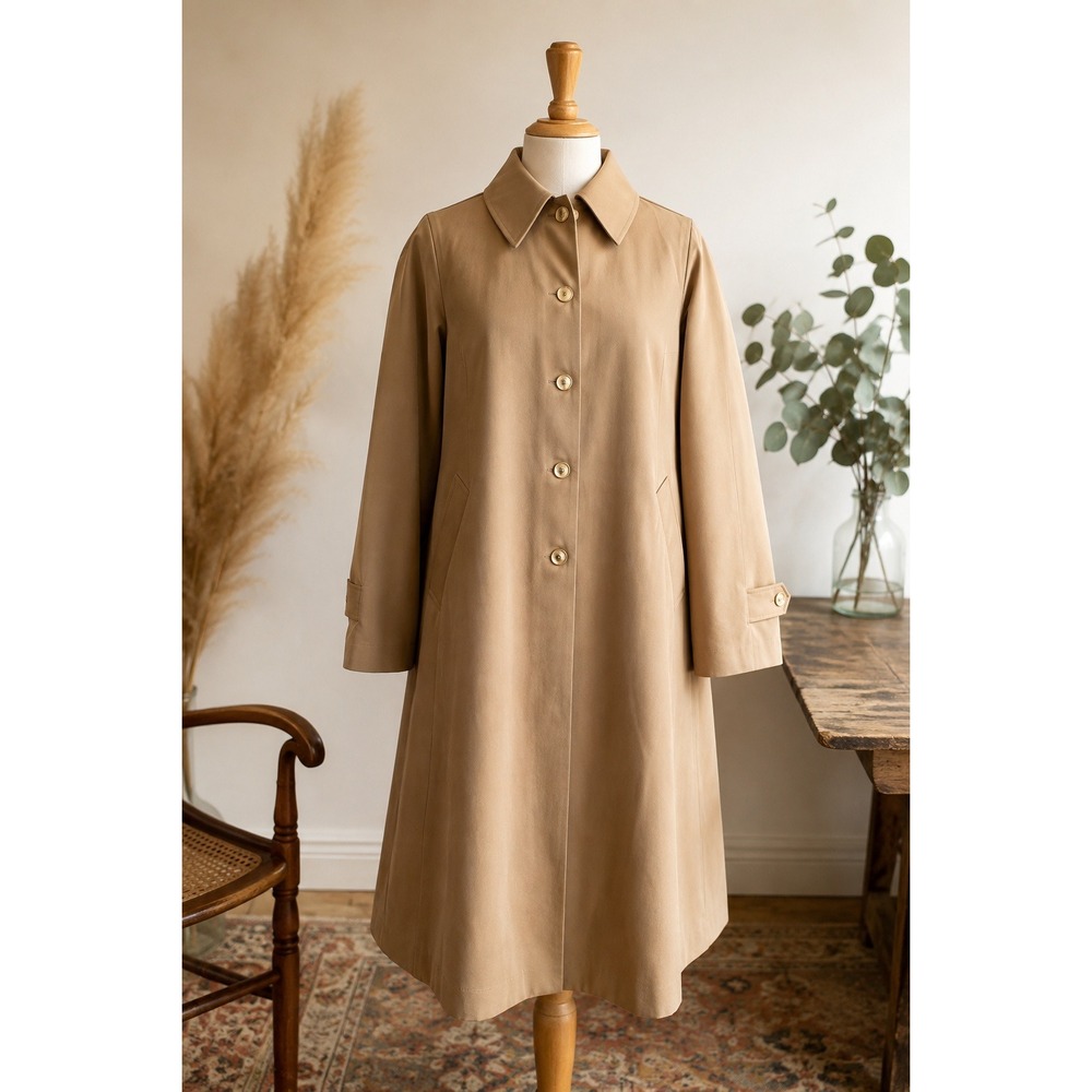 70s Vintage Camel Raincoat Union Made Canada Long A Line Mod Coat Size M